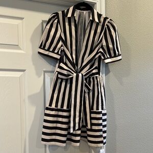 Black and White Striped Tie Front Mini Dress